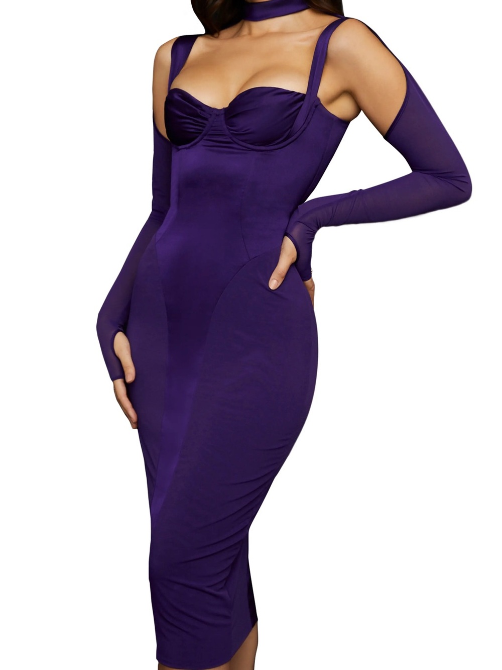HOUSE OF CB Purple Bodycon Bustier Midi Dress
